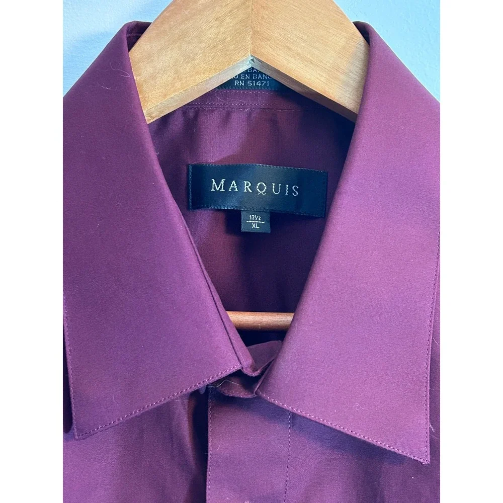 Marquis Men's Short-Sleeved Button Down Dress Shirt Maroon Size‎ XL 17 1/2 NWT